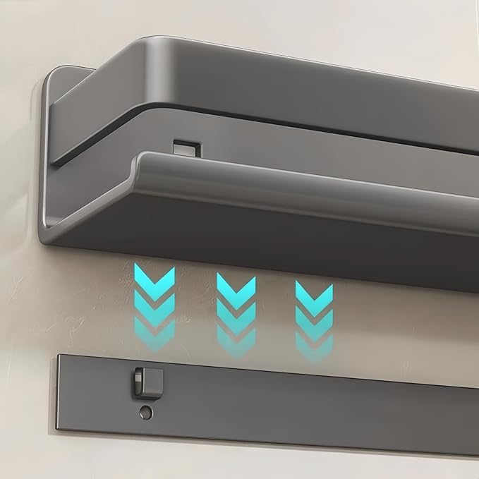 Adhesive Wall Mount Spice Rack Carbon Steel, No-Drill Dark Gray Spice Organizer, Multi-Purpose Kitchen Bathroom Storage Shelf for Countertop Cabinet