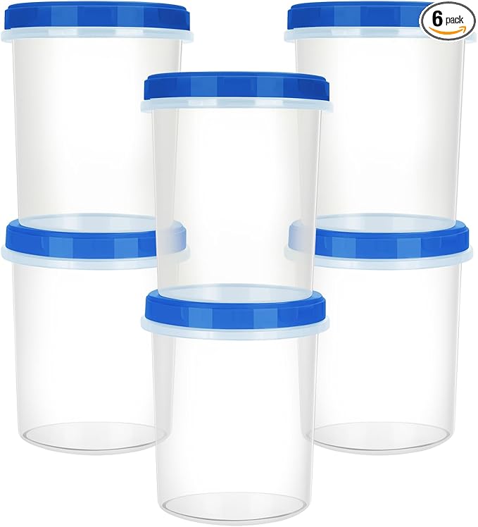 Heavy Duty Airtight Plastic Containers with Twist Top Lids, Stackable Freezer Containers for Lunch, Salad, Soup, Leftover, Ice Cream, BPA Free [6 Pack-32 oz]