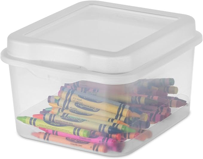 Sterilite 12-Pack FlipTop Stackable Square Small Storage Bin with Hinging Lid, Clear