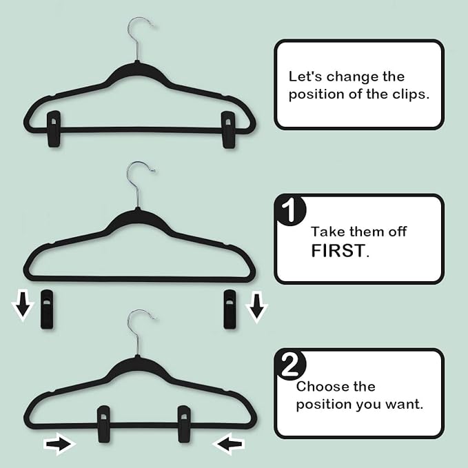 Trgowaul Velvet Hangers Clips, Pants Hangers Velvet Clips, Strong Finger Clips Perfect for Thin Velvet Hangers (60pc, Black)