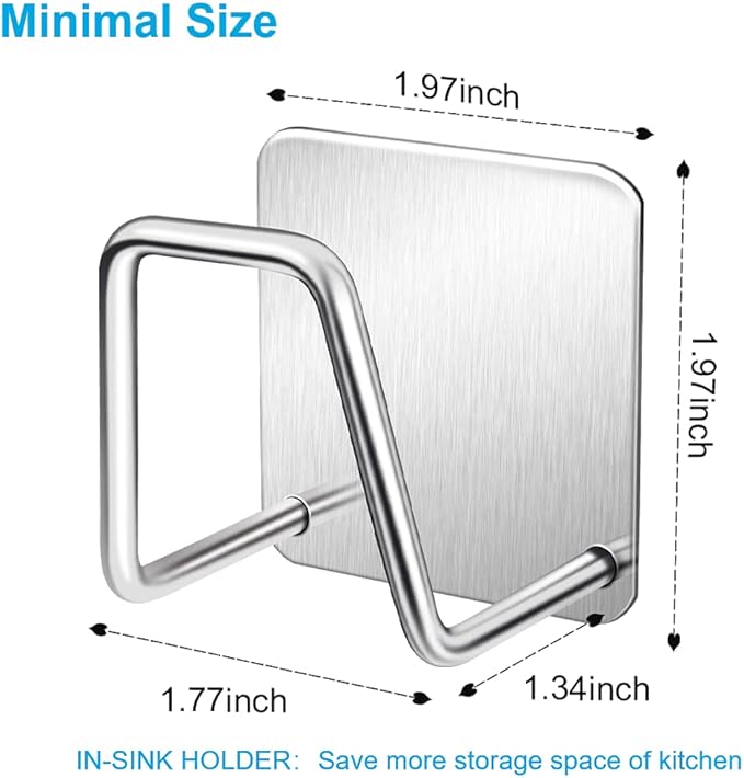 ESINAM 2Pcs Sponge Holders for Kitchen Sink, Strong Adhesive Small Sponge Holder, Premium Rustproof & Waterproof Kitchen Sink Caddy - Minimal Size - SUS304 Stainless Steel