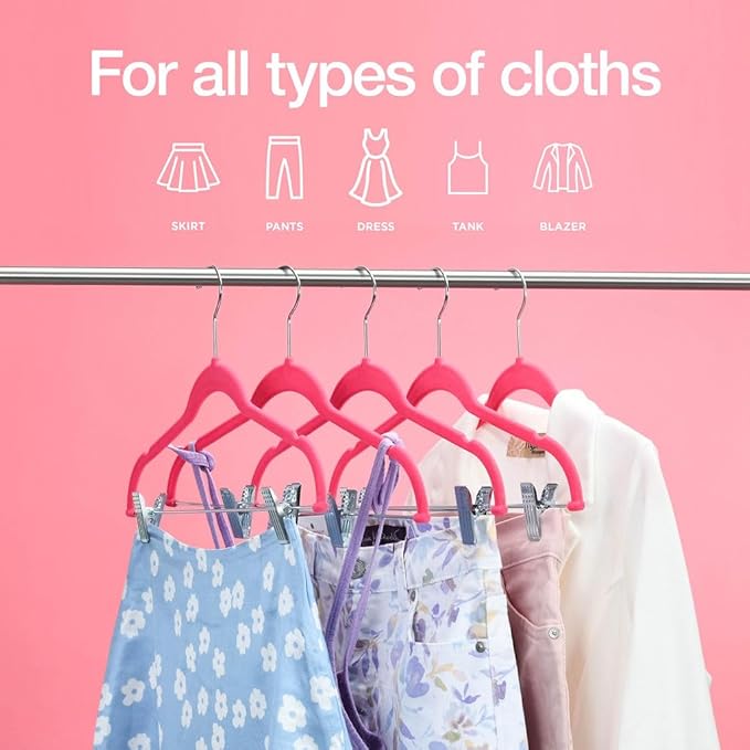 Home-it 10 Pack Clothes Hangers with Clips Pink Velvet Hangers use for Skirt Hangers Clothes Hanger Pants Hangers Ultra Thin No Slip