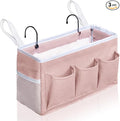 Bedside Caddy Hanging Storage Bag, Organizer Baskets with Pockets for Bunk Bed Accessories, Loft & Dorm Rooms Chair Bed Rails (Pink-1pcs)