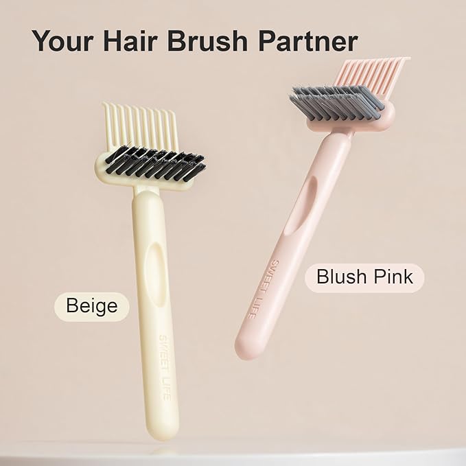 RHOS 2-in-1 Hair Brush Cleaner Tool, Comb Cleaner for Removing Hair and Dust, Ideal for Home, Salon Use (2 Pack - Beige)