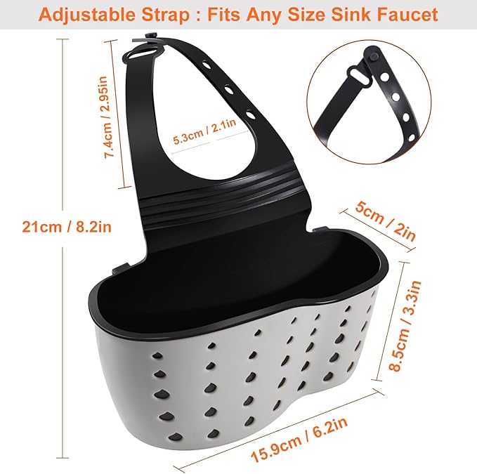 Kitchen Sink Caddy Sponge Holder for Kitchen Sink Accessories Organizer Dish Sponge Holder Ajustable Strap Faucet with Drain Holes for Drying (1 pc Beige)