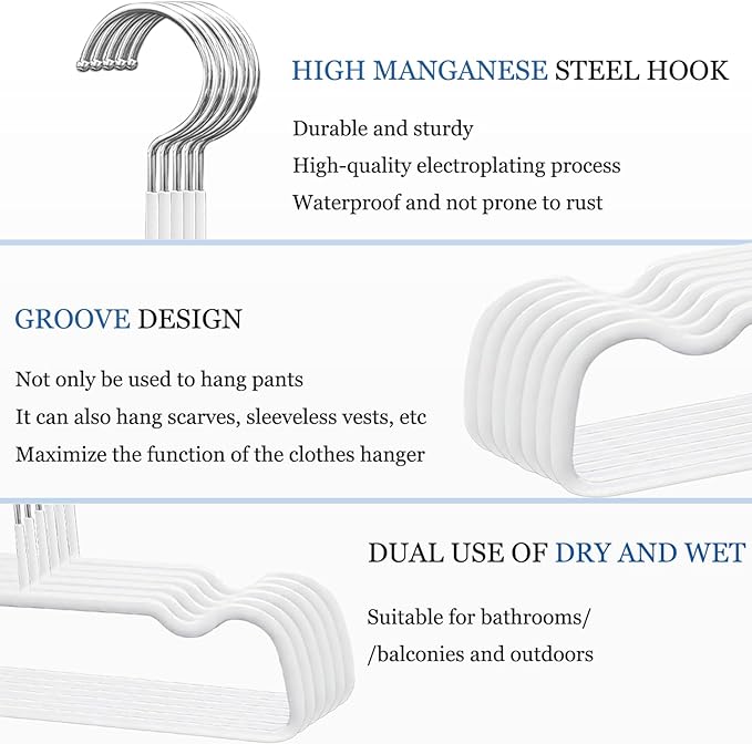 Non-Slip Rubber Pants Hangers,20 Pack Slim Thin Space-Saving Trouser Hanger,Rust-Free Closet Clothes Organizer for Slacks Scarf Ties,13inch