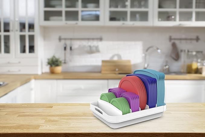 EVERIE Extendable Food Container Lid Organizer for 12'' Deep Cabinets, Adjustable Length 13.4" - 20.5", GS01-SS