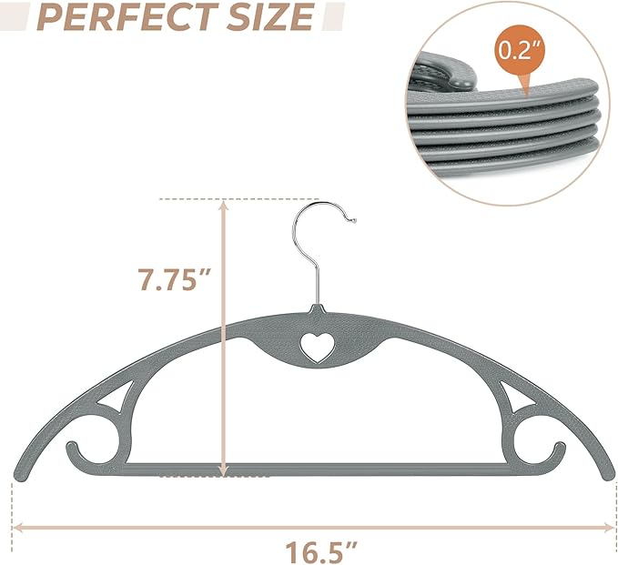 Grey Plastic Hangers 30 Pack, No Shoulder Bumps Ultra Thin Space Saving Clothes Hanger for Suits Adult Coat Heavy Duty Overcoats Dresses Closet