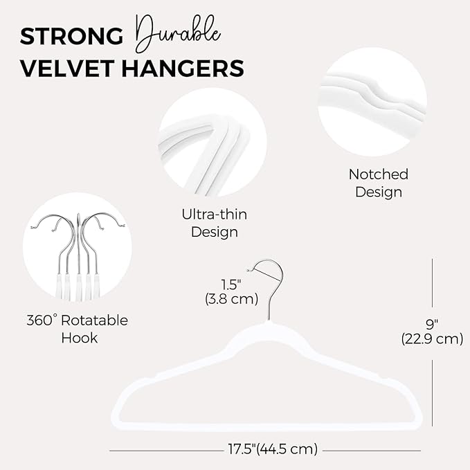 HOUSE DAY Premium Velvet Hangers 100 Pack White, Non-Slip Flocked Felt Hangers, Sturdy Clothes Hanger with 360° Rotatable Hook, Heavy Duty Durable Slim Coat Hanger for Closet Space Saving