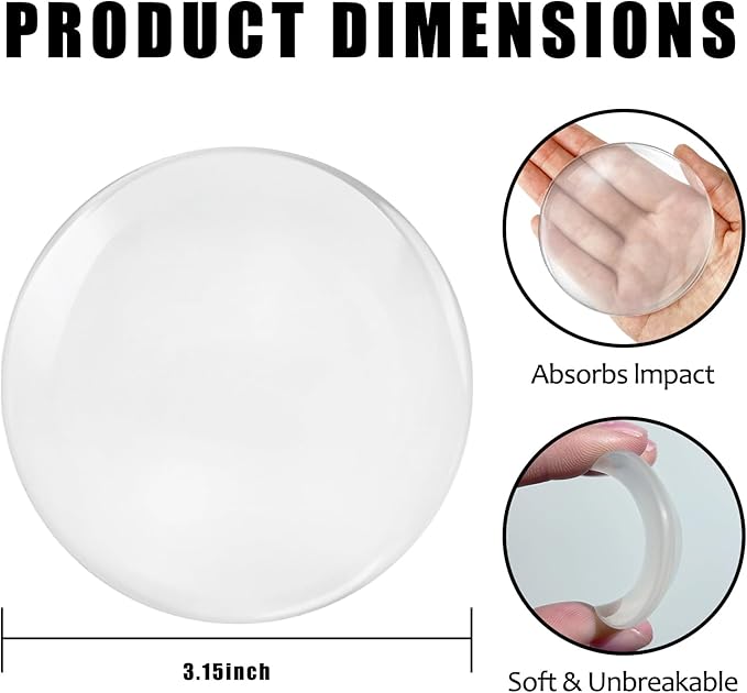 3.15" Large Wall Door Handle Stopper, 4PCS Clear Self Adhesive Wall Protector Rubber Door Bumpers, Solution for Stopping Damage from Doors Knobs, Shock Absorbent and Noise Reduction