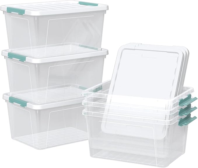 Zopnny 35 Qt. Stackable Plastic Storage Bins with Lids, 6 Pack, See-Through Organizing Solution, Latches, Durable Nestable Containers, Clear