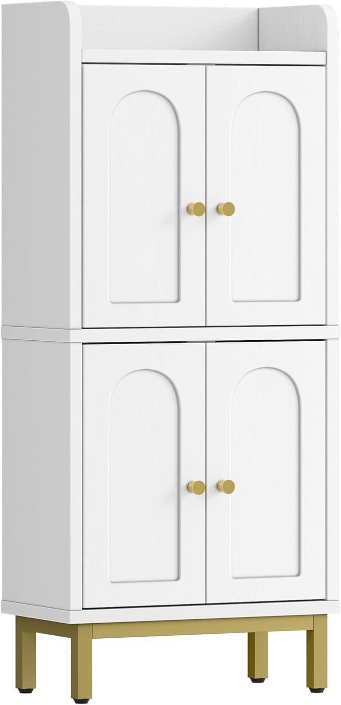Bathroom Cabinet, Small Storage Cabinet with 4 Doors, Bathroom Organizers and Storage Cabinets with Adjustable Feet. Cabinets Freestanding for Living Room, Kitchen, 7.1"D x 14.6"W x 32.7"H