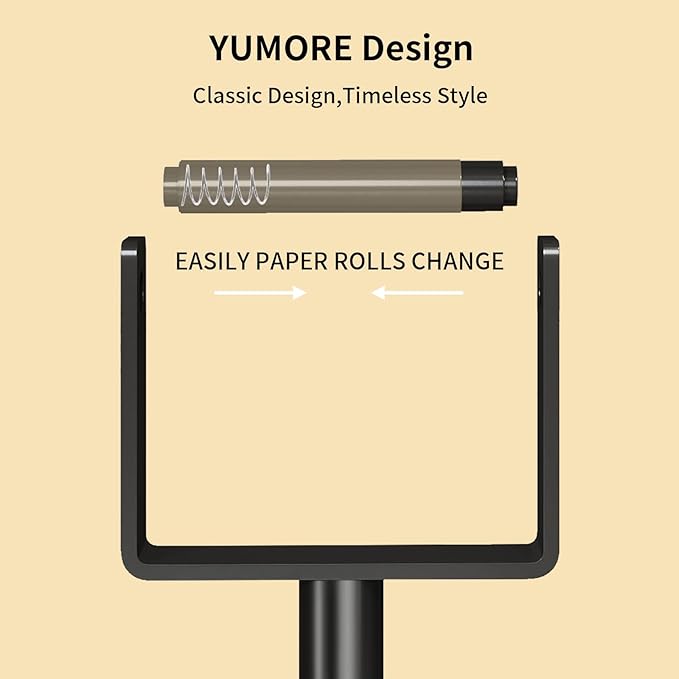 YUMORE Weighted Base Toilet Paper Holder, Stainless Steel Toilet Paper Stand, Free Standing Floor Tissue Roll Holder for Bathroom, Matte Black 200UP