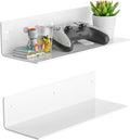12 Inches White Acrylic Wall Shelves Set of 2, Wall Mounted Shelves for Plants, Speaker, Camera, Toiletries, Spice Jars, Coffee, Candles, Shoes, 2 Pack