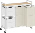HOOBRO Laundry Sorter with 4 Section, 39 Gal. (147 L) Laundry Hamper with Wheels, Rolling Laundry Basket with Shelves, Pull-Out Detachable Bags, Side Pockets, White, Natural and Beige WNE14XY01N1