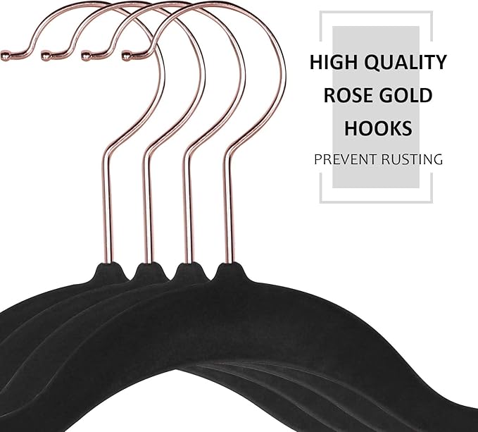 VECELO Premium Velvet Clothes Hangers Suit Heavy Duty (100 Pack)-Non Slip & Space-Saving with 12 Finger Clips & 2Tie Rack Excellent for Men and Women,Black