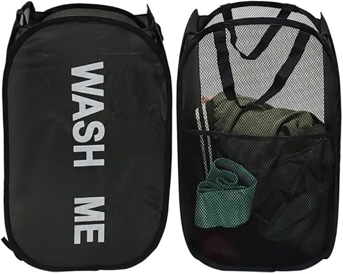 Collapsible Laundry Basket Foldable Laundry Hamper Pop Up Basket Dirty Clothes Hamper for College Dorm, Travel, Cruise, Hotel, Black