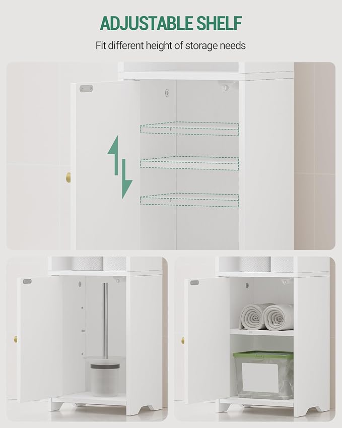 Bathroom Storage Cabinet, Corner Floor Cabinet with Doors and Adjustable Shelf, Narrow Toilet Paper Cabinets, Bathroom Organizer for Small Spaces, White BC29713X