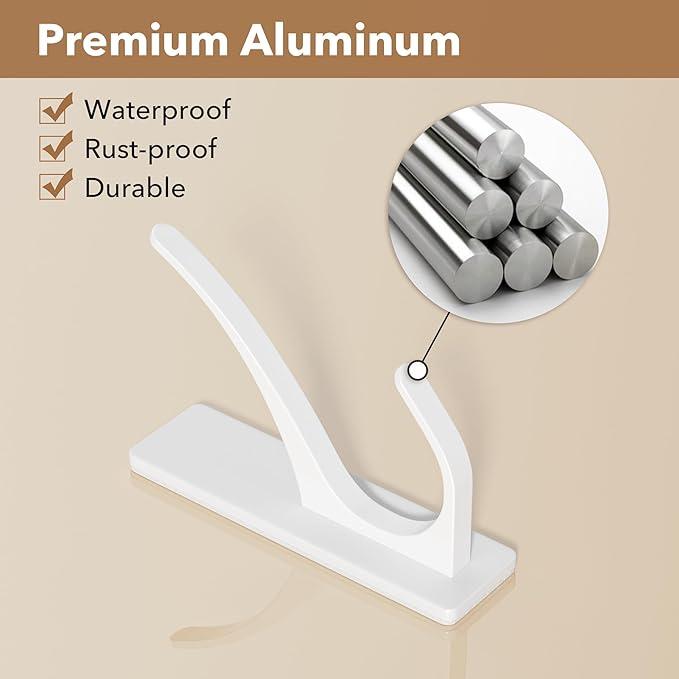 pickpiff Self Adhesive Coat Hooks for Hanging: Heavy Duty Stainless Wall Hook for Towel, Utensil, Backpack, Hat, Sturdy Metal Hanger for Bathroom, Kitchen, Door, White, 4-Pack