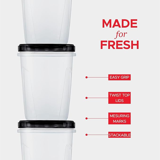 Tafura 10 Pack Leakproof Freezer Containers for Food with Twist Top Lids - 32 Oz BPA Free Reusable Plastic Soup Containers with Screw On Lids - Ideal for Meal Prep, Organization - Midnight Black Lid