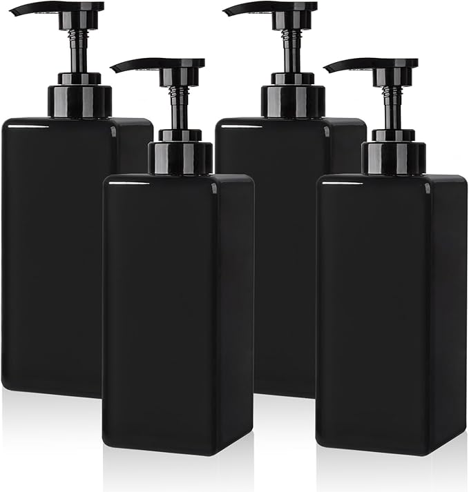 Hand Soap Dispenser, Plastic Pump Bottles, Refillable Empty Lotion Dispenser Liquid Container for Bathroom Kitchen College Dorm, 22 oz 4 Pack Black