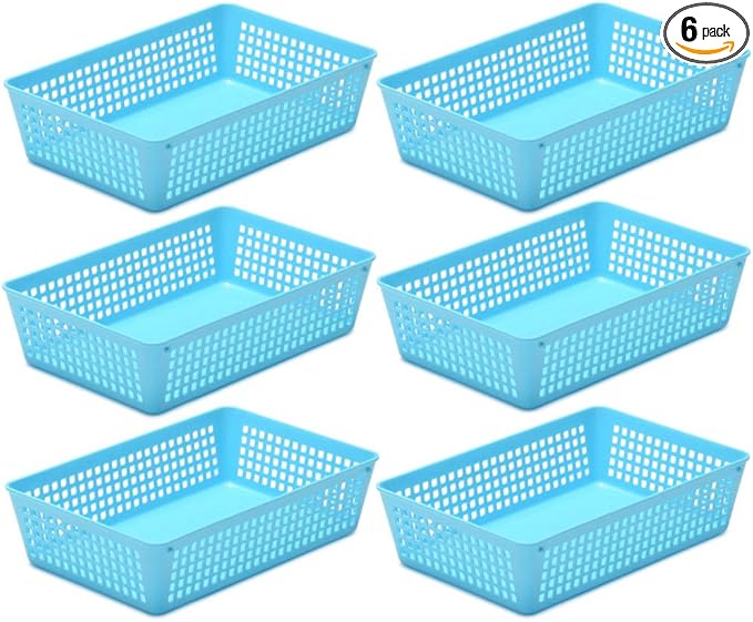 YBM HOME 6-Pack Plastic Storage Baskets Bins for Home Junk Drawer, Shelves, and Office Organization, Functional Trays/Containers Great for Kitchen Pantry, Cabinets, Bedrooms, and Bathrooms, Blue