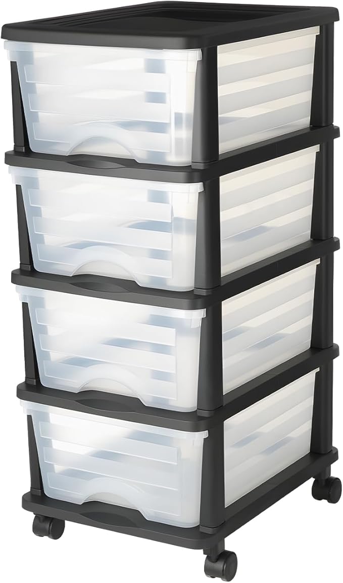 VEVOR Plastic Storage Drawers Cart, 4 Drawers Storage Organizer with Wheels, Rolling Closet Organization and Storage Dividers, Dresser Organizer Clear Bins for Office Supplies, Craft Rooms, Classrooms