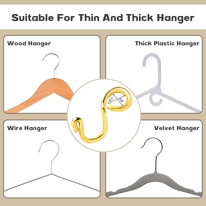 Clothes Hanger Connector Hooks Gold Hanger Extender, Sturdy Metal Hooks for Closet Wardrobe Space Saver (45 Gold)