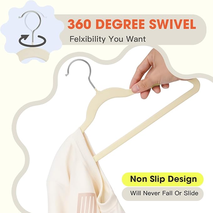 Baby Hangers 50 Pack 11 Inch,Velvet Baby Hanger Slim & Space-Saving,Kids Hangers with 360 Swivel Hook,Heavy Duty Toddler Hanger for Childrens Coats,Pants,and Dress (Beige)
