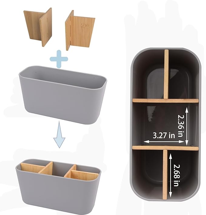 Toothbrush Holders for Bathrooms, Bamboo Tooth Brush Holder with 5 Slots Bathroom Vanity Organizer Countertop for Electric Toothbrushes, Toothpaste, Razors - Gray