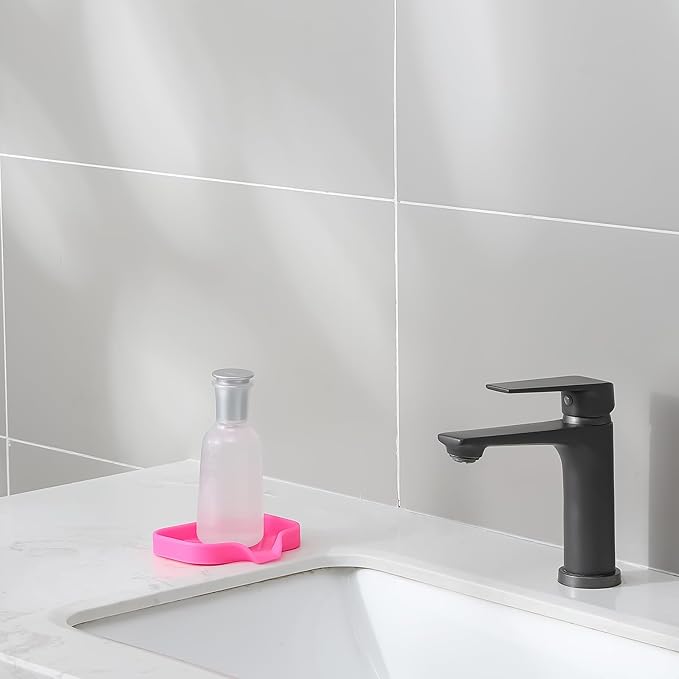 MicoYang Silicone Bathroom Soap Dishes with Drain Spout-Bathroom and Kitchen Sink Organizer,Sponge Holder,Dish Soap Tray,Perfect for Dispenser,Scrubber,Bottle,Cup on Sink or Counter-Rose 4.9"×3.2"