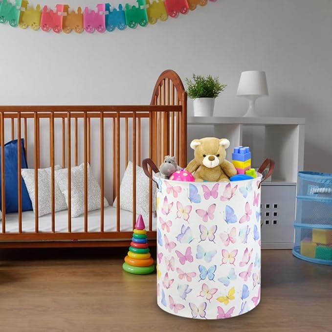 Butterfly Laundry Basket Girls Hamper,Baby Nursery Clothes Hamper,Foldable Waterproof Large Storage Baskets for Girls Bedroom,Butterfly Room Decor,Gift Baskets(Colorful butterfly)