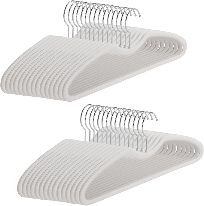 30 Pack Velvet Hangers, Short Neck Non Slip Slim Hangers with 360° Swivel Hook, Space Saving Clothes Hangers for Shirts, Dresses, Sweaters, White