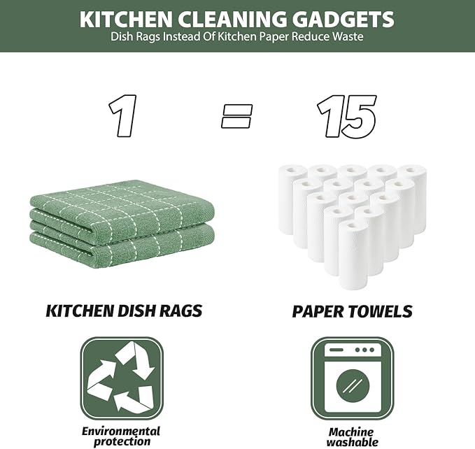 Nialnant 6 Pack Dish Cloths for Washing Dishes, 100% Cotton Reusable Cleaning Rag,Ultra Soft Absorbent, Quick Drying Dish Towels for Kitchen,12x12 Inches Green
