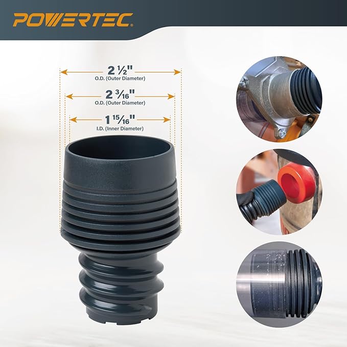 POWERTEC 70477 10 Ft. Dust Collection Hose Kit with 5 Fittings and a Tapered Reducer fits 2-1/2" to 2-1/4" ID Dust Hose/Port for Woodworking Power Tools Home and Wet/Dry Shop Vacuums