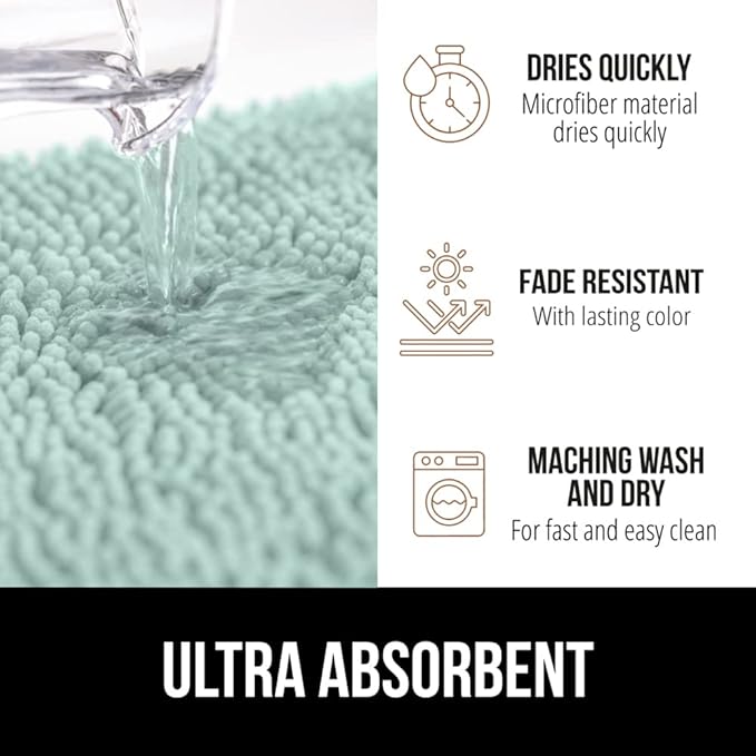 GORILLA GRIP Bath Rug Mat 30x20, Thick Soft Absorbent Chenille, Quick Dry Microfiber Mats, Rubber Backing Washable Shower Floor Rugs, US Designed Bathroom Bathmat Home Decor Accessories, Seablue