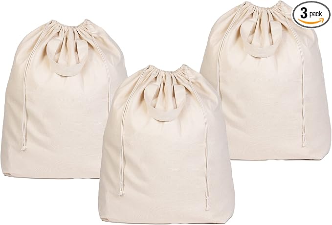 Heavy Duty Laundry Hamper Bags - Extremely Sturdy, Durable Canvas Replacement Laundry Hamper Liner - Works for Round & Square Hampers with Drawstring Closure (3 Pack)