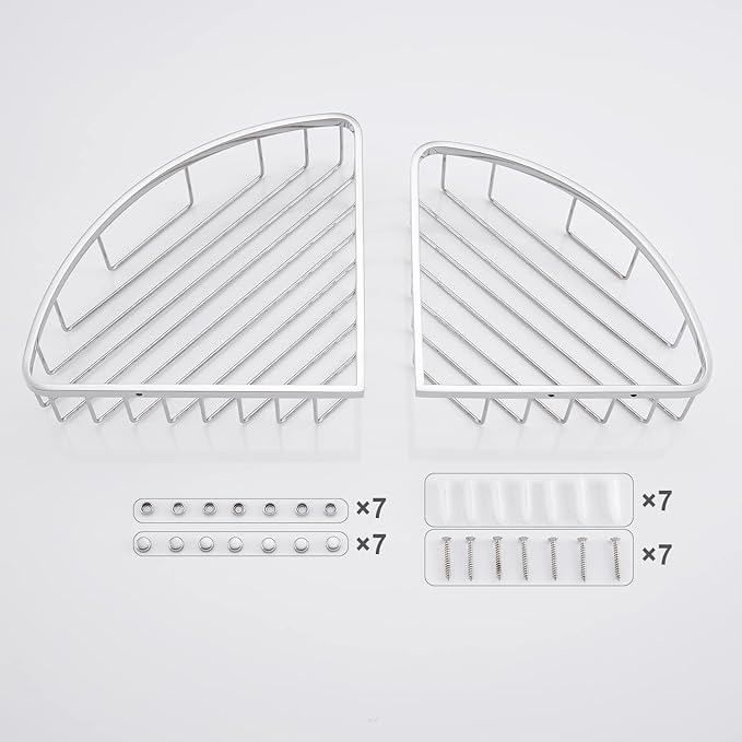 GORDEE [2 Pack] Corner Shower Caddy Organizer, SUS304 Stainless Steel Heavy Duty Rust-Proof Shelf Holder, Wall Mounted Storage Rack for Bathroom Kitchen, Polished Chrome