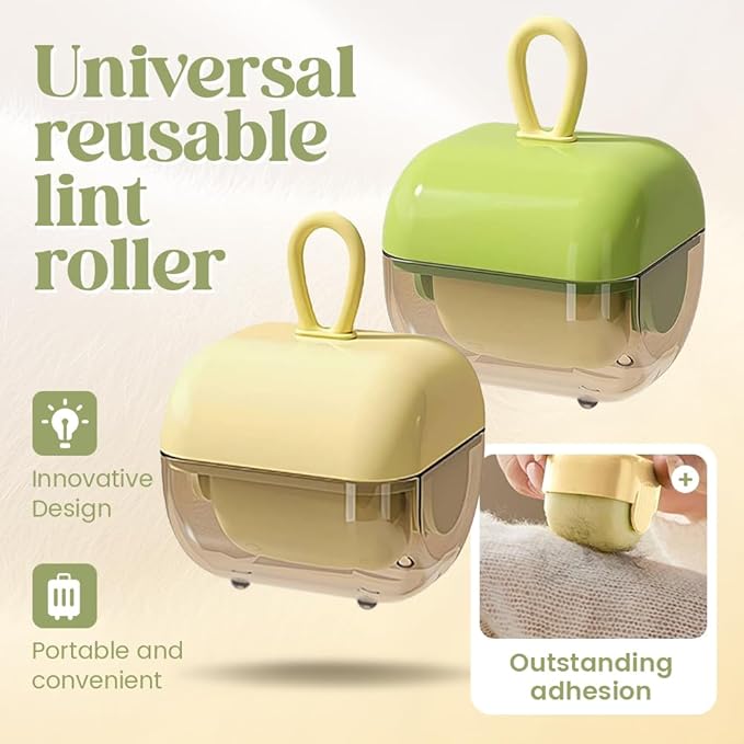 Mini Lint Roller, Portable Reusable Lint Rollers, Reusable Lint Roller for Clothes, Lint Rollers for Pet Hair, Washable Lint Roller for Clothing Pet Hair Lint Travel Home Use (Yellow)