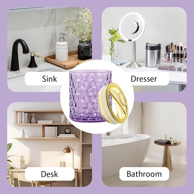 2pcs Purple Toothbrush Holders for Bathrooms, Glass Toothbrush Holder and Bathroom Tumbler Set, Gold Tooth Brush Cup Holder, Bathroom Counter Organizer for Brushes, Toothpaste