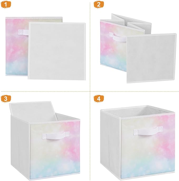 Stero Fabric Storage Cubes, 6 Pack Foldable Storage Bins Baskets with Handle, 11 Inch Box for Shelves, Closet, Organizer, Tie-dye White