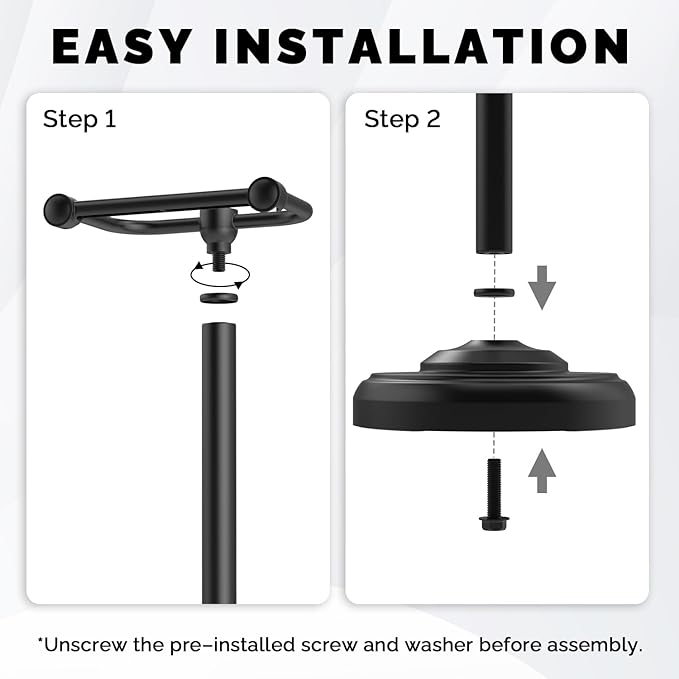 WZKALY Black Toilet Paper Holder Stand, Matte Black Toilet Paper Holder Free Standing, Post Pivoting Design & Stable Weighted Base SUS304 Stainless Steel for Bathroom(Mega Roll)