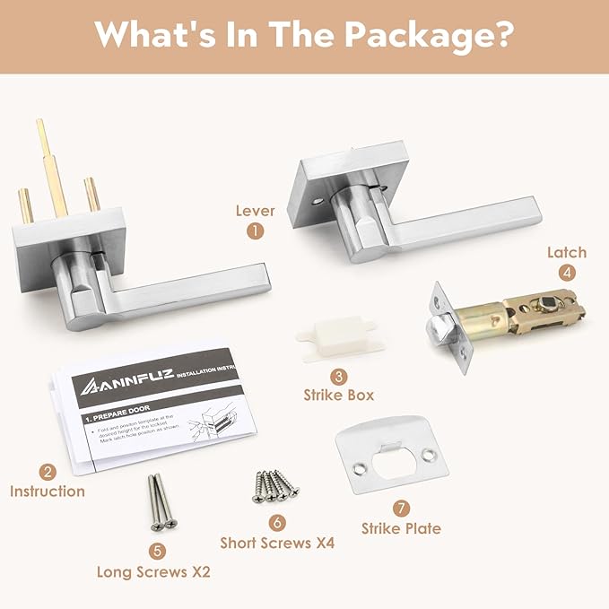 Passage Square Keyless Door Handle Without Key,Only Latch Required,Interior Exterior Free Rotation/One-Touch Opening,Reversible Left Right Lever Lock,ADA-Compliant,for Hallway Closet