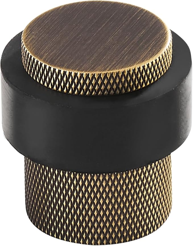 Solid Brass Door Stopper Heavy Duty Cylindrical Floor Mount Door Stop with Rubber, Wall Protector Mounted Doorstop Protect Door Knobs, 1-3/5" Height, 1 Pack, Bronze
