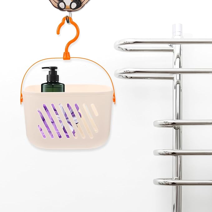 Plastic Hanging Shower Basket, 8.26 x 5.51 x 5.11 Inch, Portable Kitchen Organizer with Hook, Storage Basket for Garlic, Ginger, and Small Items