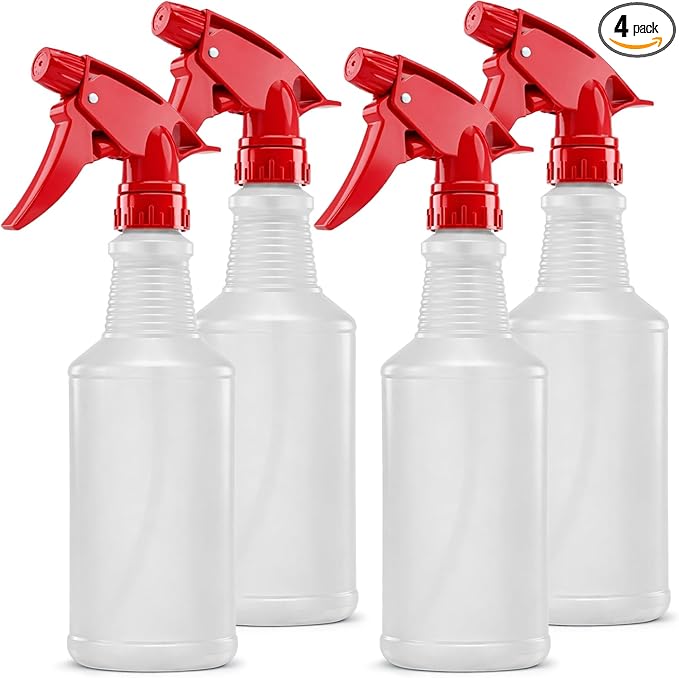 Bar5F Spray Bottles, 16 Oz, 4 Pack, Chemical-Resistant HDPE, BPA-Free, Non-Toxic, Red Trigger Sprayers, Refillable Empty Sprayer Bottle for Cleaning Solutions, Vinegar, Alcohol, Made in USA