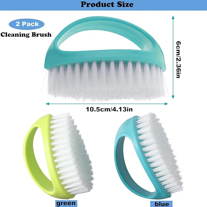 2 Pack Scrubbing Brushes for Cleaning, Heavy Duty Scrub Brush Nylon Stiff Bristles,Scrubber Cleaner Brush for Bathroom,Showe,Sink,Kitchen,Bathtub,Floor,Multi-Purpose Cleaning Brush (Green+Blue)