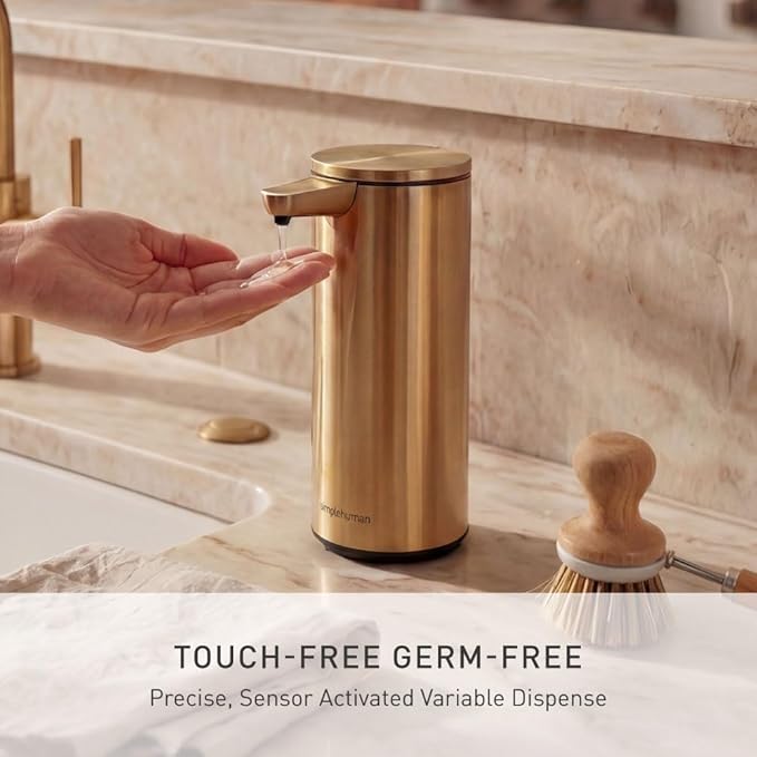 simplehuman 9 oz. Touch-Free Automatic Rechargeable Sensor Pump, Brass Stainless Steel, New