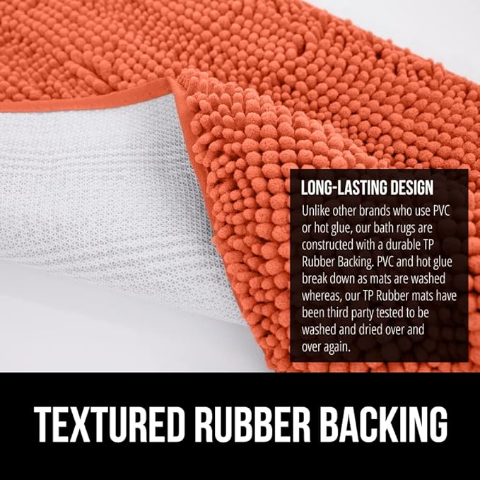 GORILLA GRIP Bath Rug Mat 36x24, Thick Soft Absorbent Chenille, Quick Dry Microfiber Mats, Rubber Backing Washable Shower Floor Rugs, Bathmat Runner, US Designed Bathroom Home Decor Accessories Coral