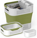TECHMILLY Collapsible Plastic Laundry Basket Hamper with Handles, 35L Portable Rubber Clothes Basket, Pop Up Storage Container/Organizer with Hanging basket for Washing & Storage, Green